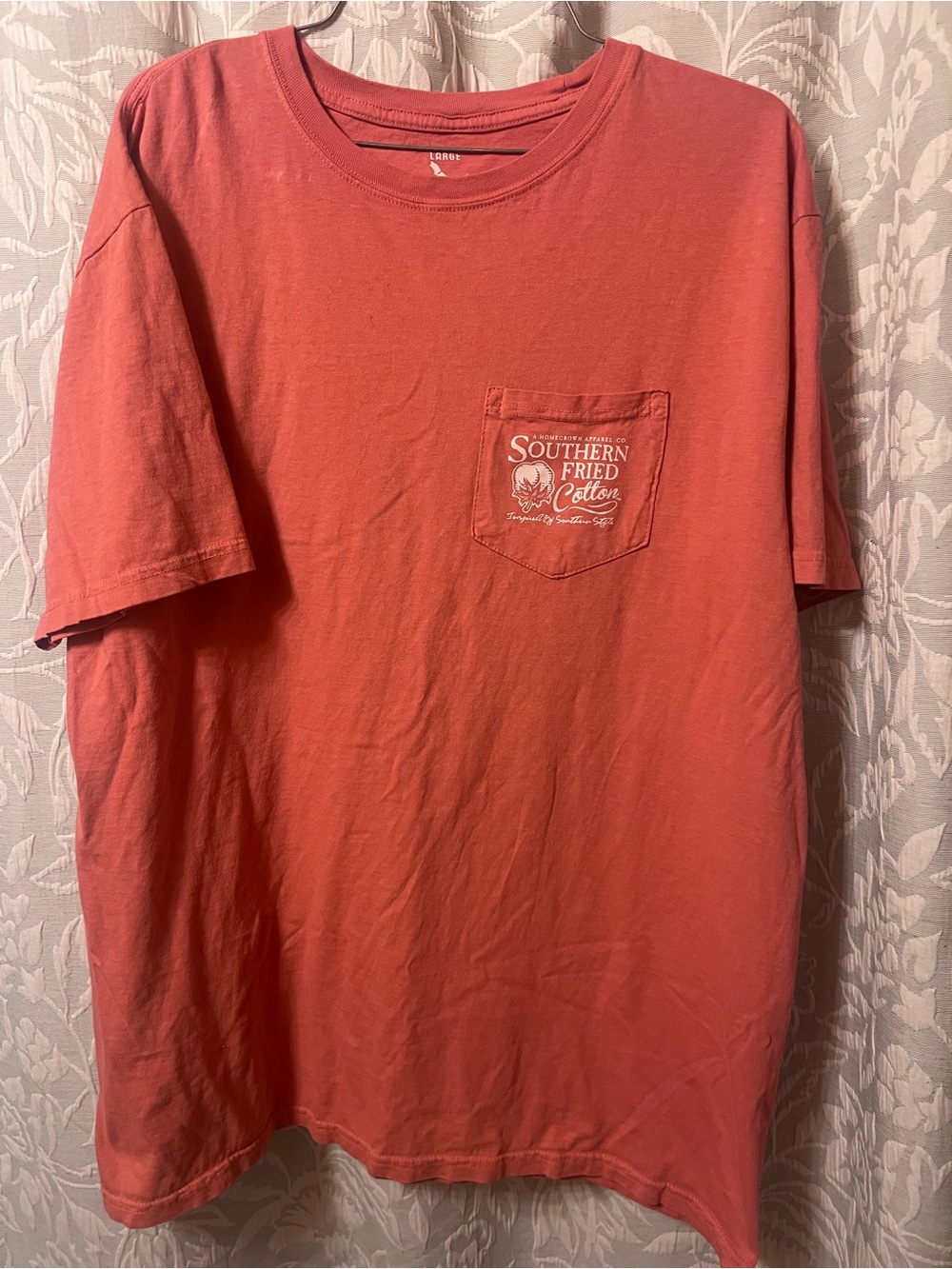 Southern Fried Cotton Coral Pocket Tee for Men